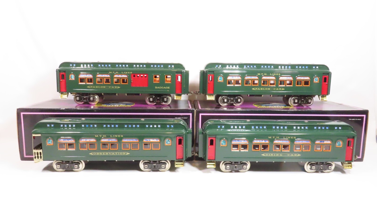 MTH 10-5011A Standard Gauge 418 Set Dark Green w/Brass Trim Passenger LN