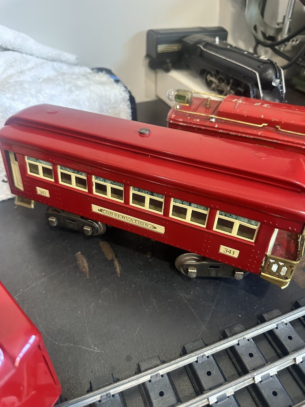 Lionel Prewar Standard Gauge No. 8 Red Electric Engine, 339,332,342 Cars, Runs!