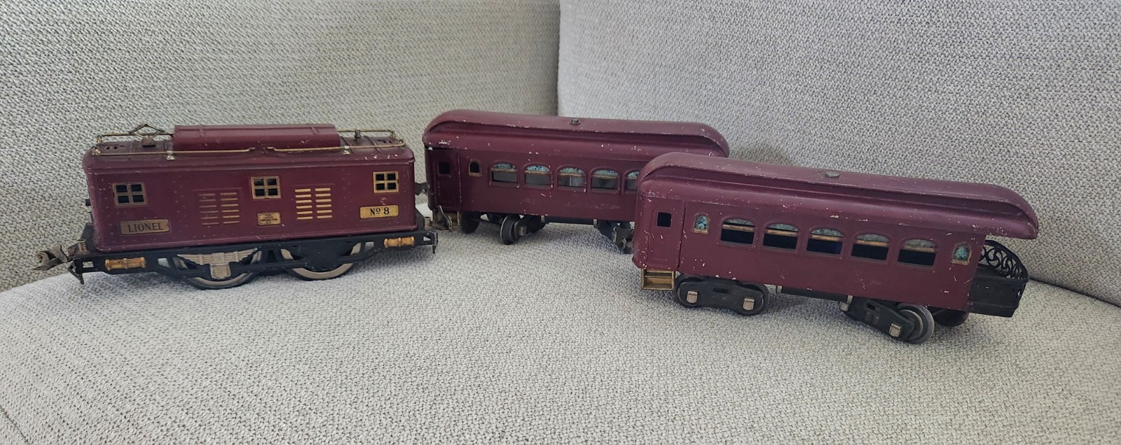 Lionel No. 8 Engine, No. 35 and No. 36 Cars, Vintage 1925, origina 350 set T304