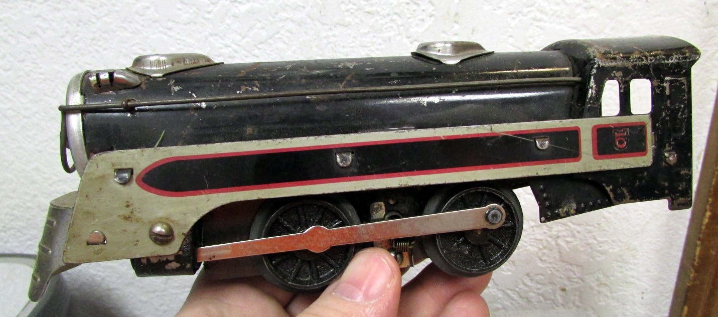 vintage tin toy Model Train car, Marx Locomotive engine, great display train