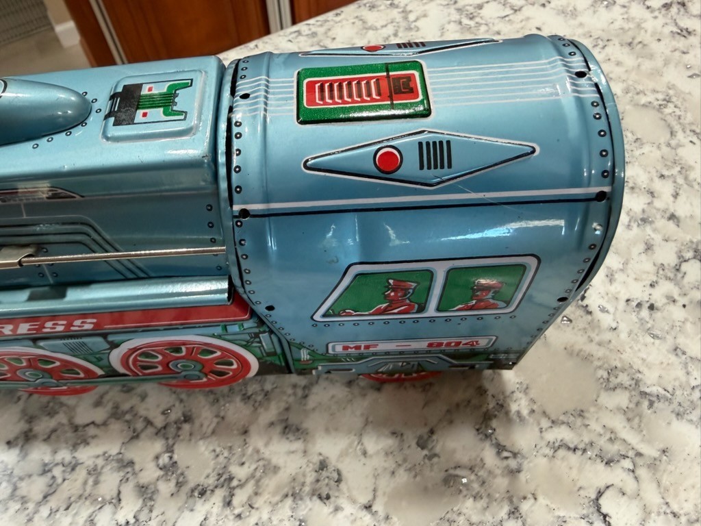Vtg Friction Train Toy, Lrg Scale MF804 International Express W/Box & Instruct
