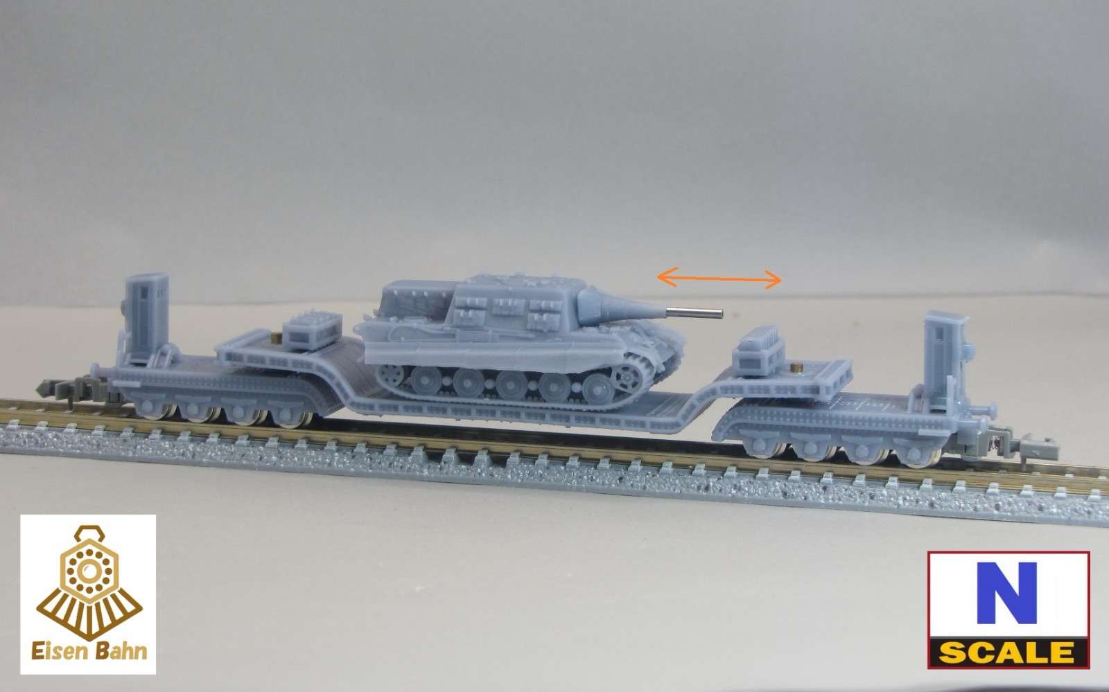 1/160 (N-scale) WWII German Jagdtiger 128mm PAK/L66 on flat wagon resin kit