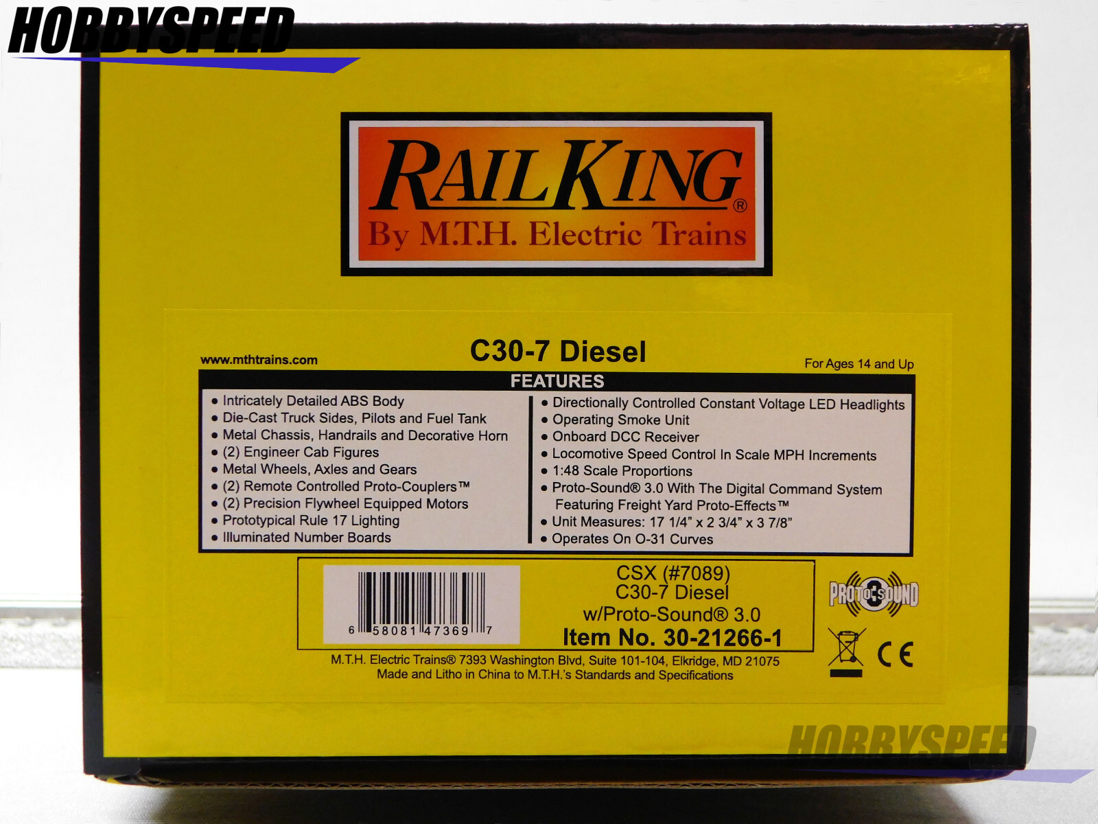 MTH RAILKING CSX C30-7 DEISEL LOCOMOTIVE ENGINE #7089 O GAUGE 30-21266-1 BLEMISH