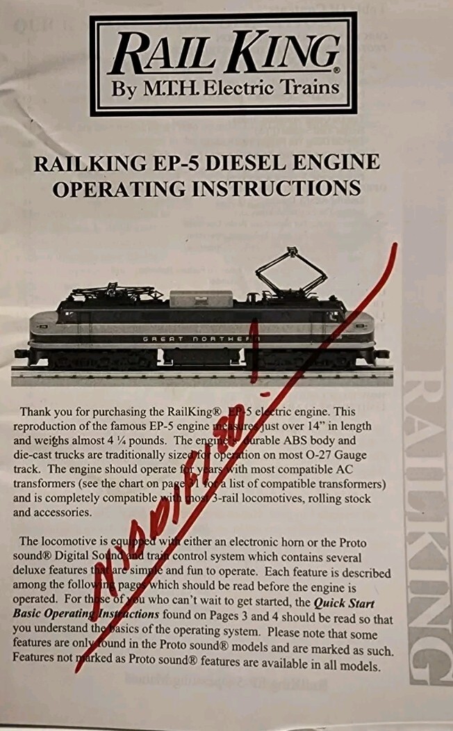 Rail King By MTH O Scale EP-5 Electric Locomotive Great Northern #2356