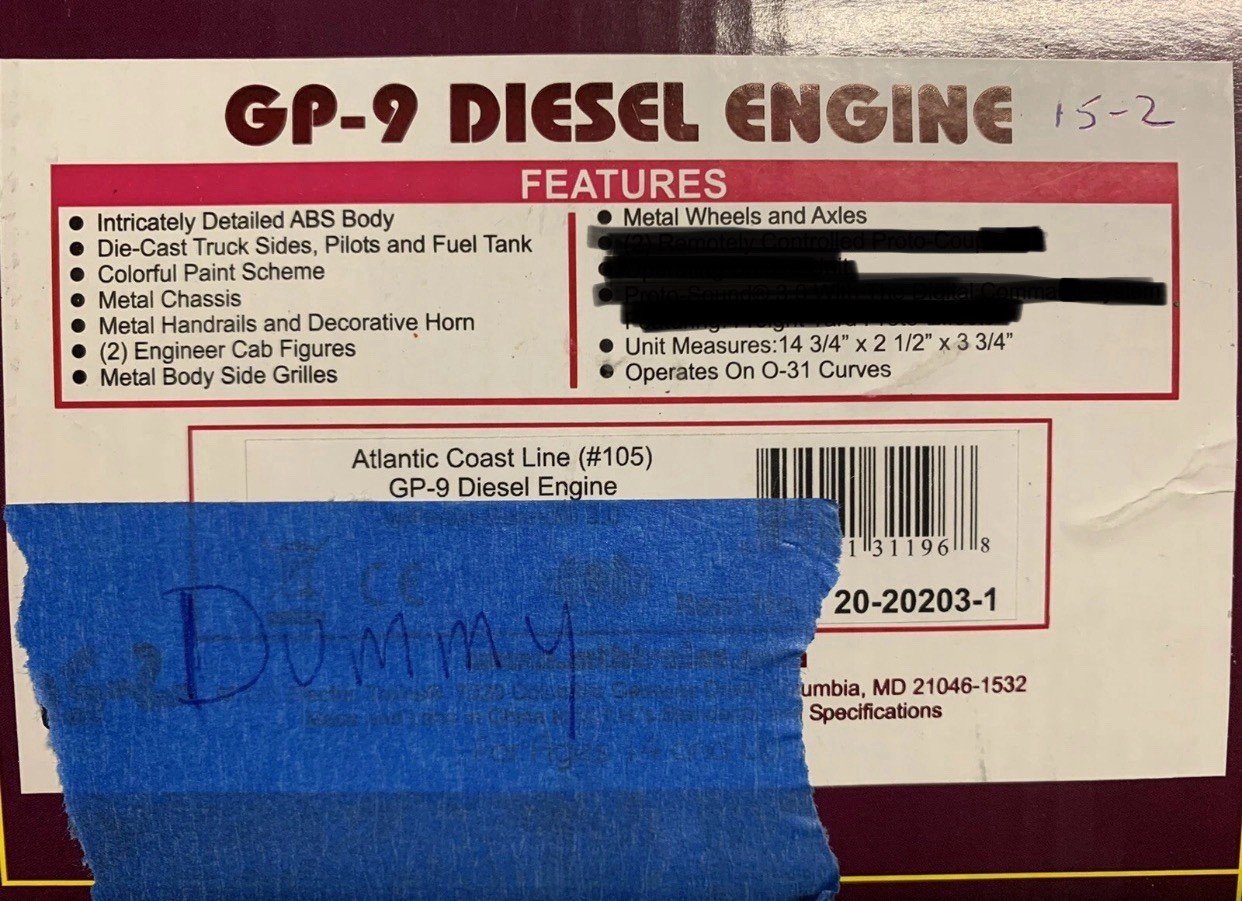 MTH PREMIER ATLANTIC COAST LINE GP-9 NON-POWERED DIESEL ENGINE DUMMY! ACL SCALE