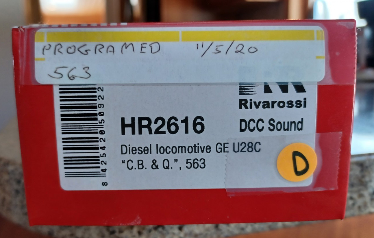 RIVAROSSI-HO-DIESEL LOCO-DCC SOUND-HR2616-C.B.& Q-#563-GE U28C