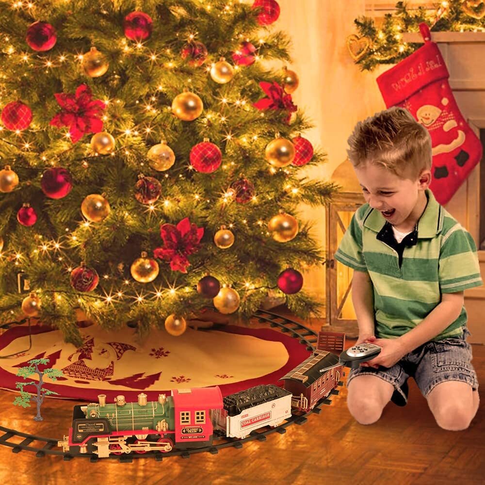 RC Train Toy Remote Control Train w/Smoke Real Sound Light Birthday Gift For Kid
