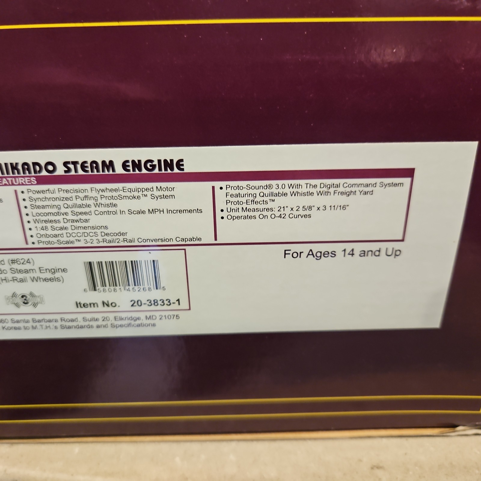 MTH 20-3833-1 Nickel Plate Road 2-8-2 USRA Light Mikado Steam Engine PS 3.0