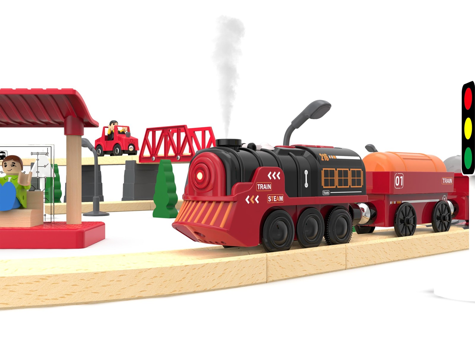 Toy Train Electric Set for Wooden Tracks, Small to Medium, Red & Black