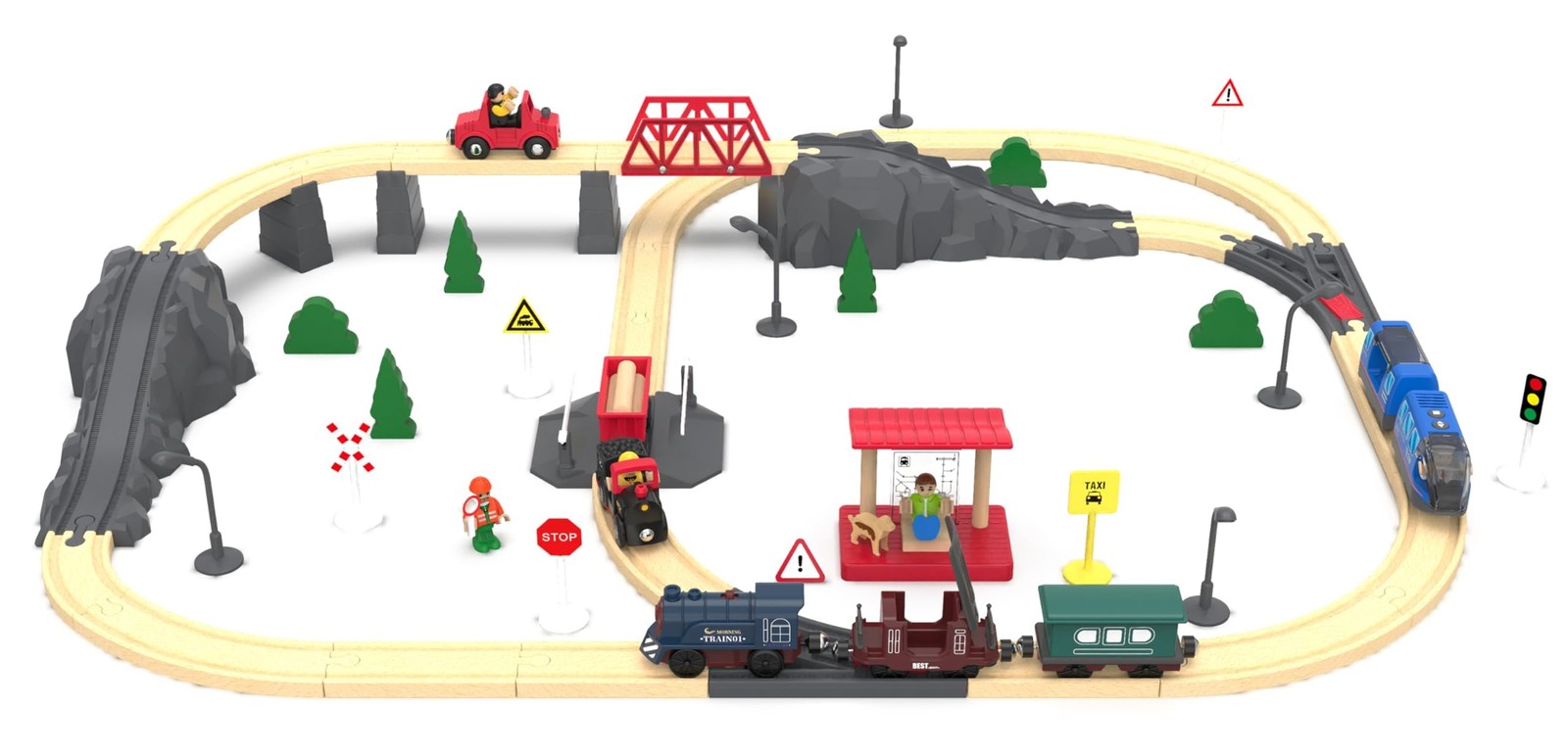 Battery Operated Train for Wooden Track, 3Pcs Motorized Small, Deep Blue