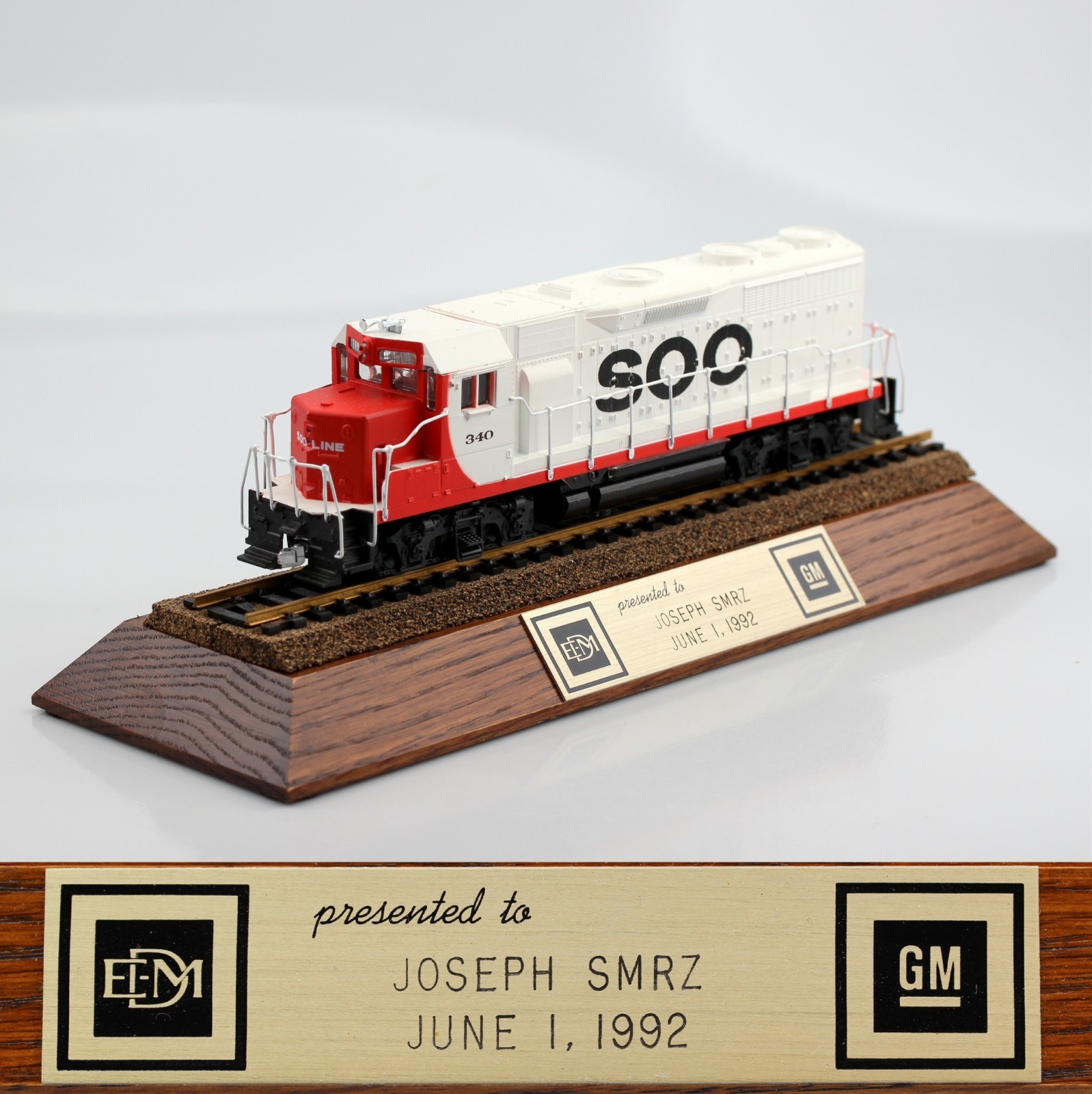 Display Soo Line EMD GE Locomotive #340 Presented to Joseph Smrz on June 1, 1992