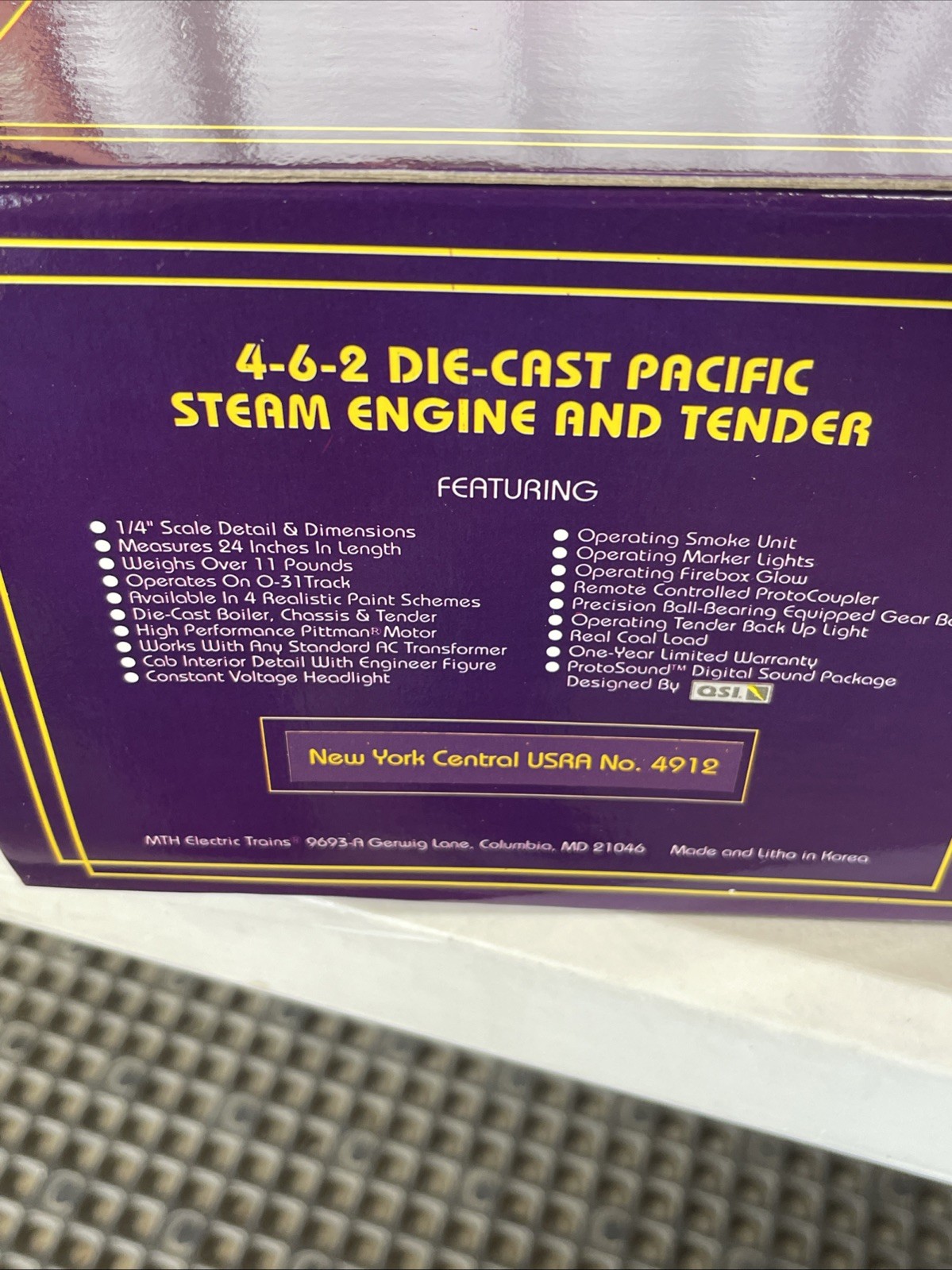 EARLY 1994 MTH 20-3007-1 New York Central 4912 4-6-2 Pacific Steam Engine PrtoS1