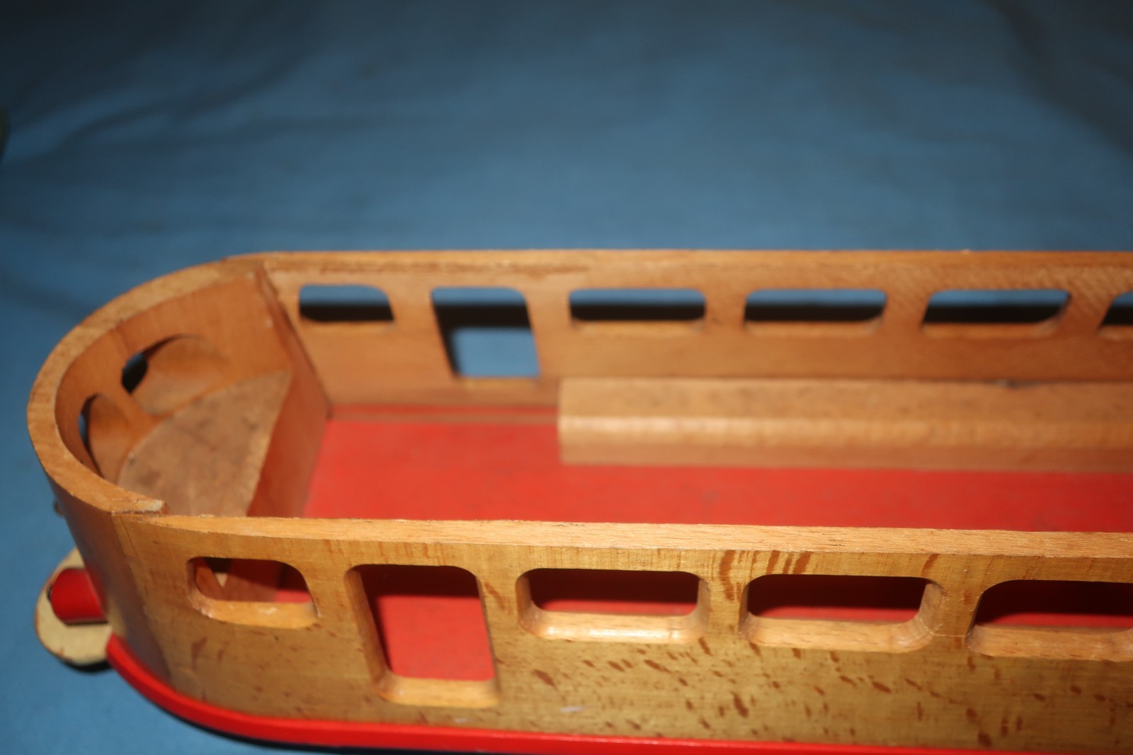 Vintage Wood Streetcar Trolley Pull Toy. 20″ Long. Czechoslovakia