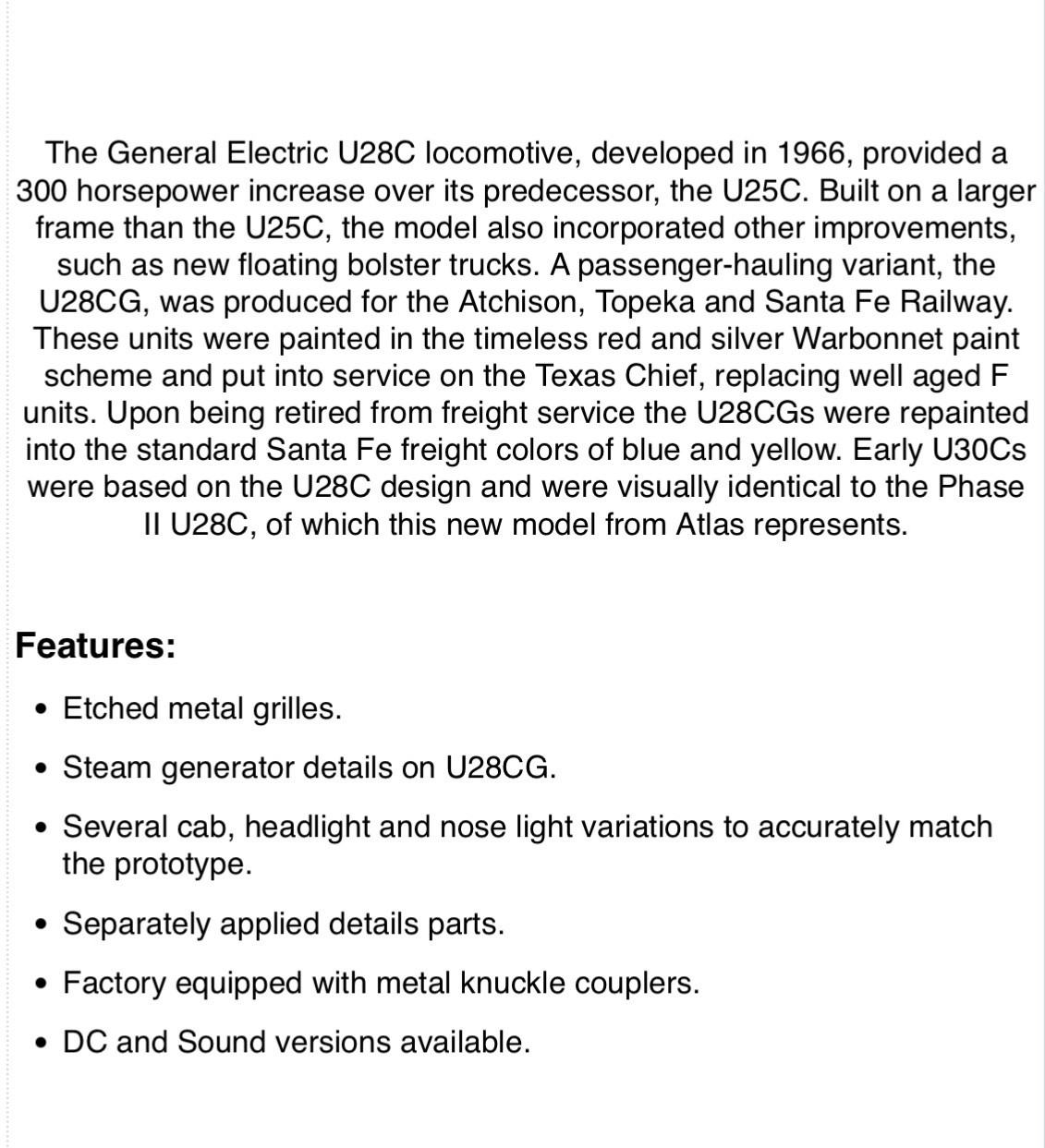 Atlas 10004621 Gold Series HO Scale GE U28CG DCC/ ESU Sound Santa Fe (ATSF) 350