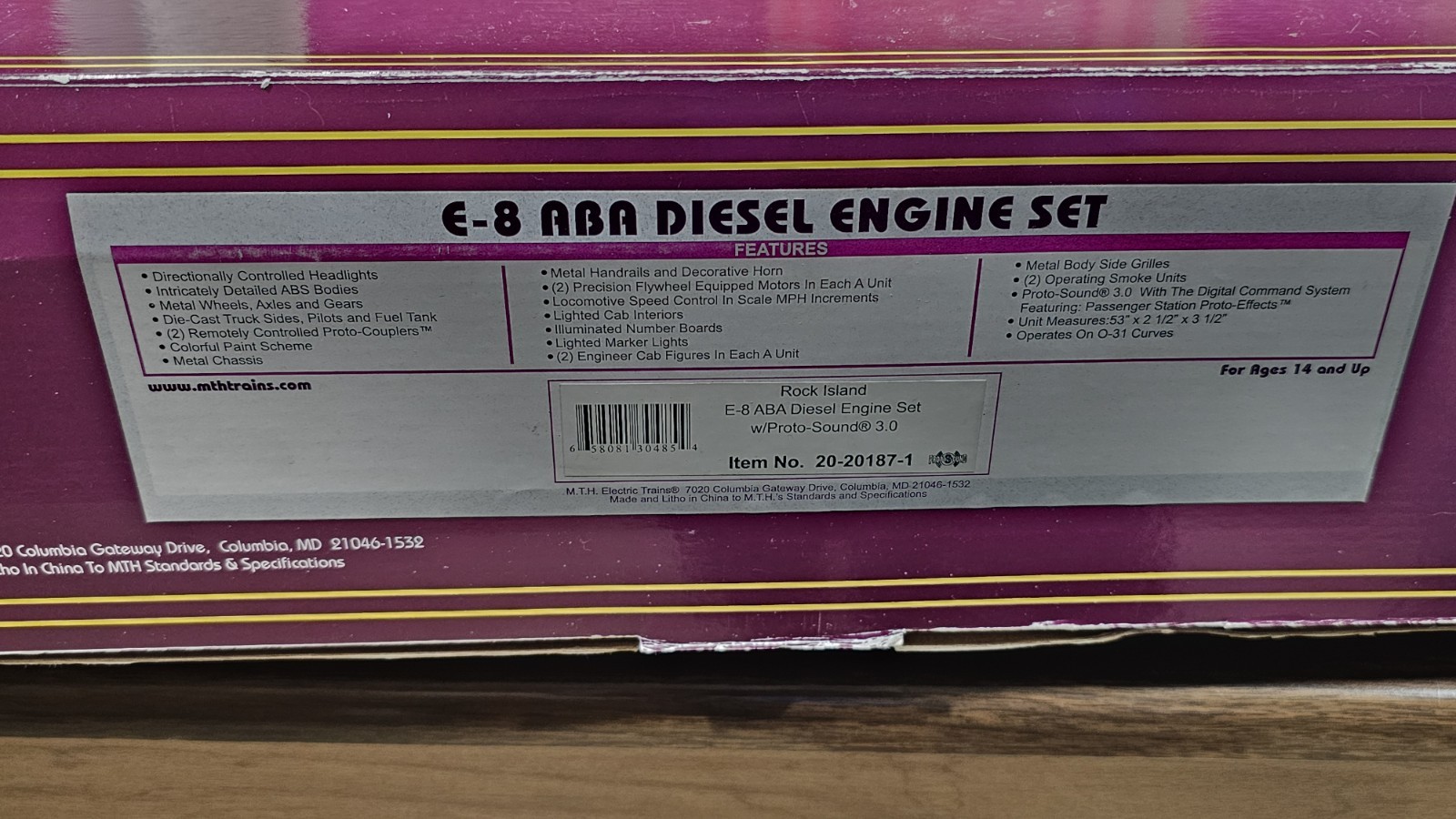 MTH 20-20187-1 Rock Island Premier E-8 ABA Diesel Set Protosound 3.0 PS 3