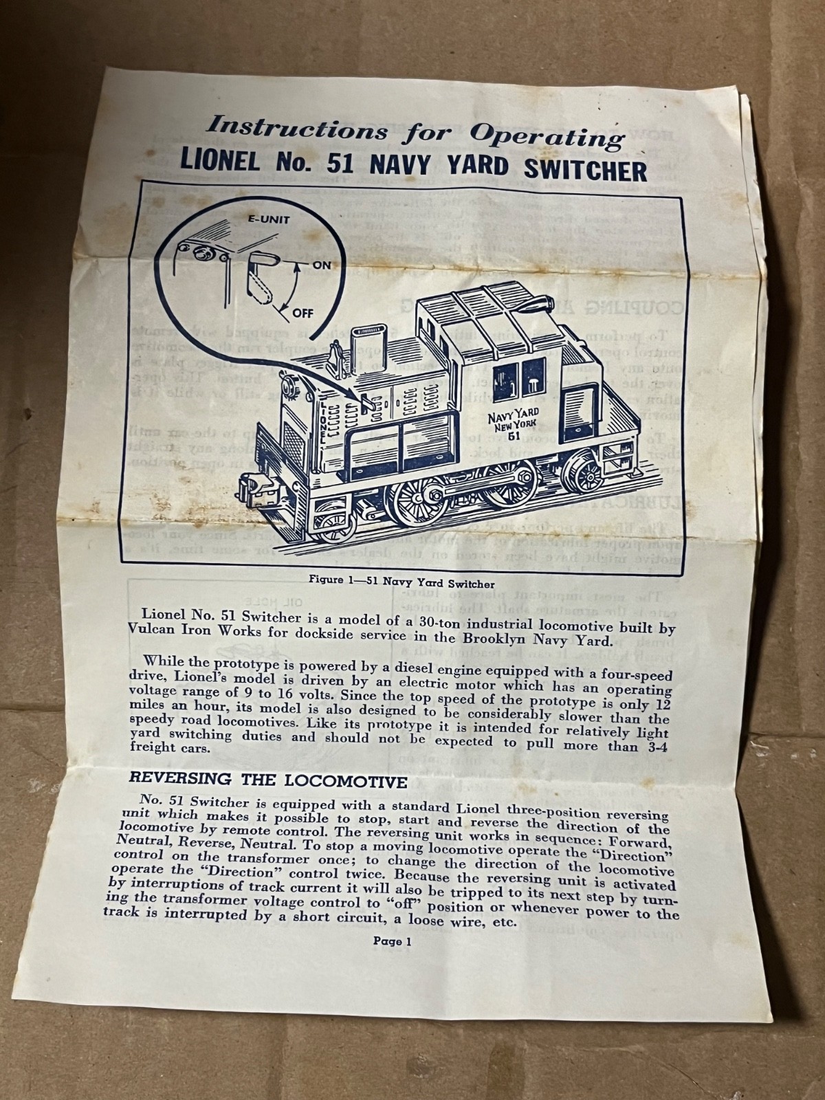 Postwar Lionel 51 Navy Switcher NICE with Original Box in VGC 1956
