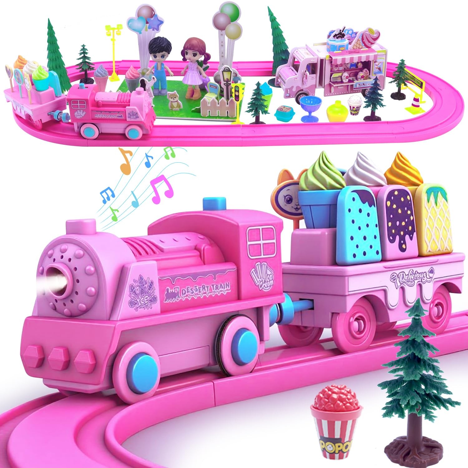 Pink Classic Train Sets for Toddlers|Musical Electric Toys with Small