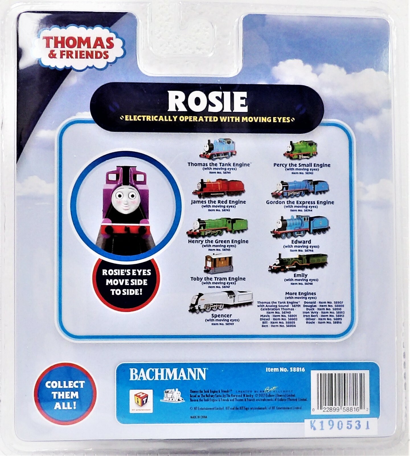 HO Scale Bachmann 58816 Thomas & Friends Rosie w/Moving Eyes