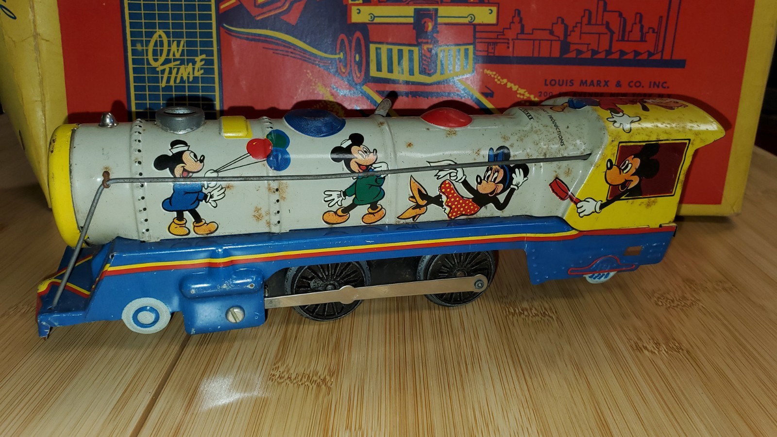+ Marx Walt Disney’s Mickey Mouse Meteor Mechanical Locomotive 4 Car Freight Set