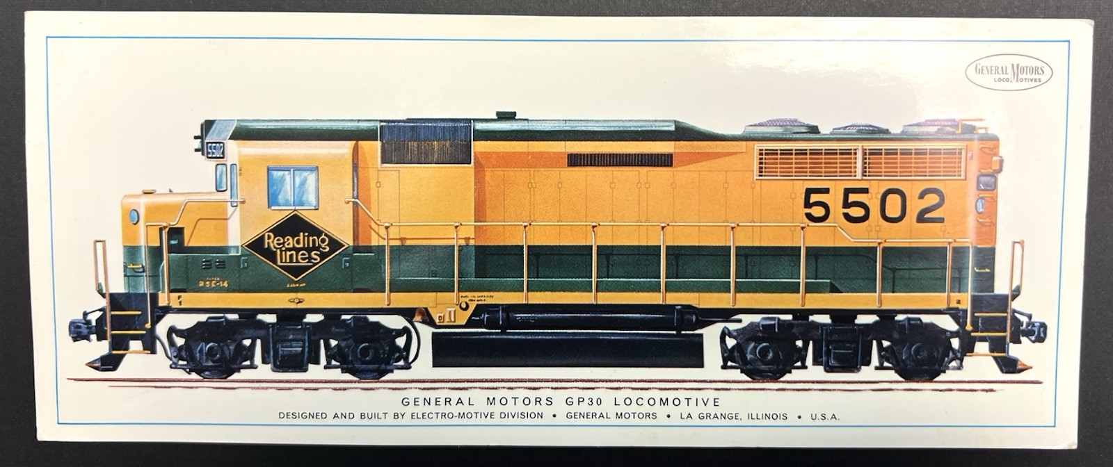 2250 H.P. Diesel Locomotive The Reading Company Builders Card