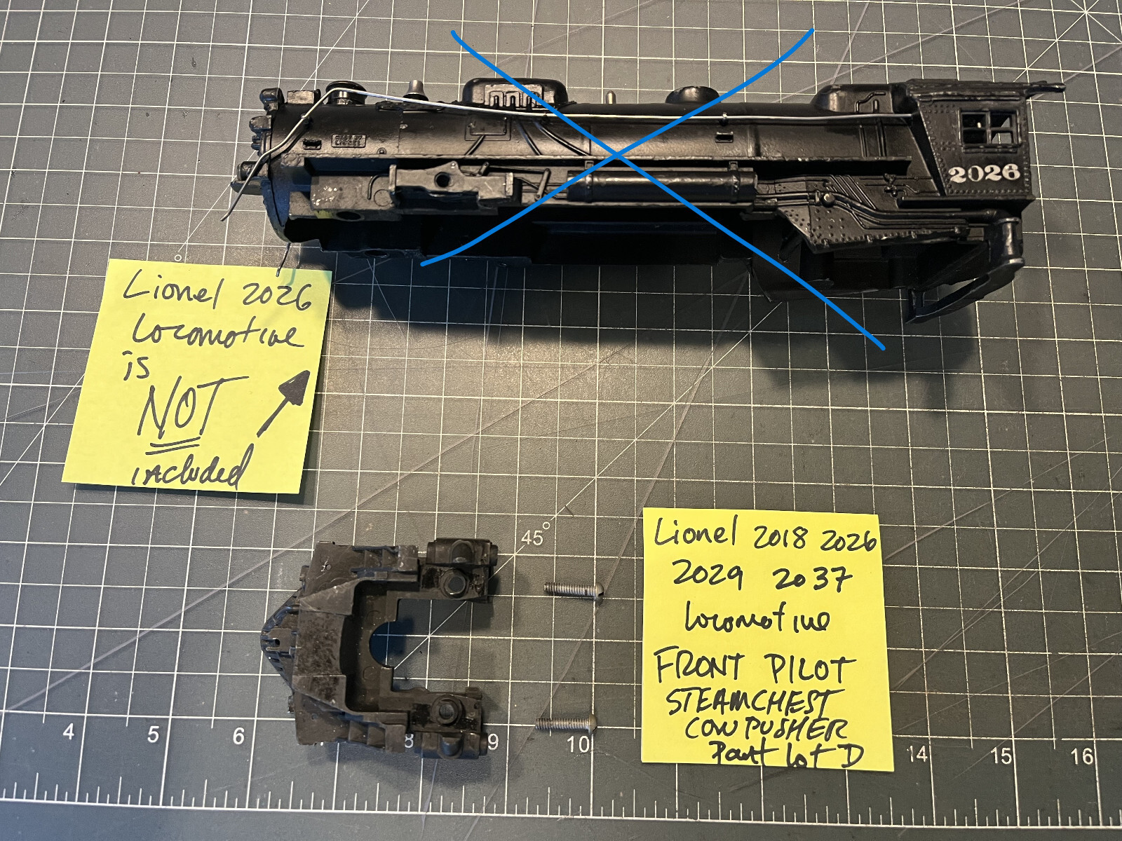 Lionel Train 2026 2037 2029 2018 Locomotive DIECAST PILOT STEAMCHEST PART LOT D