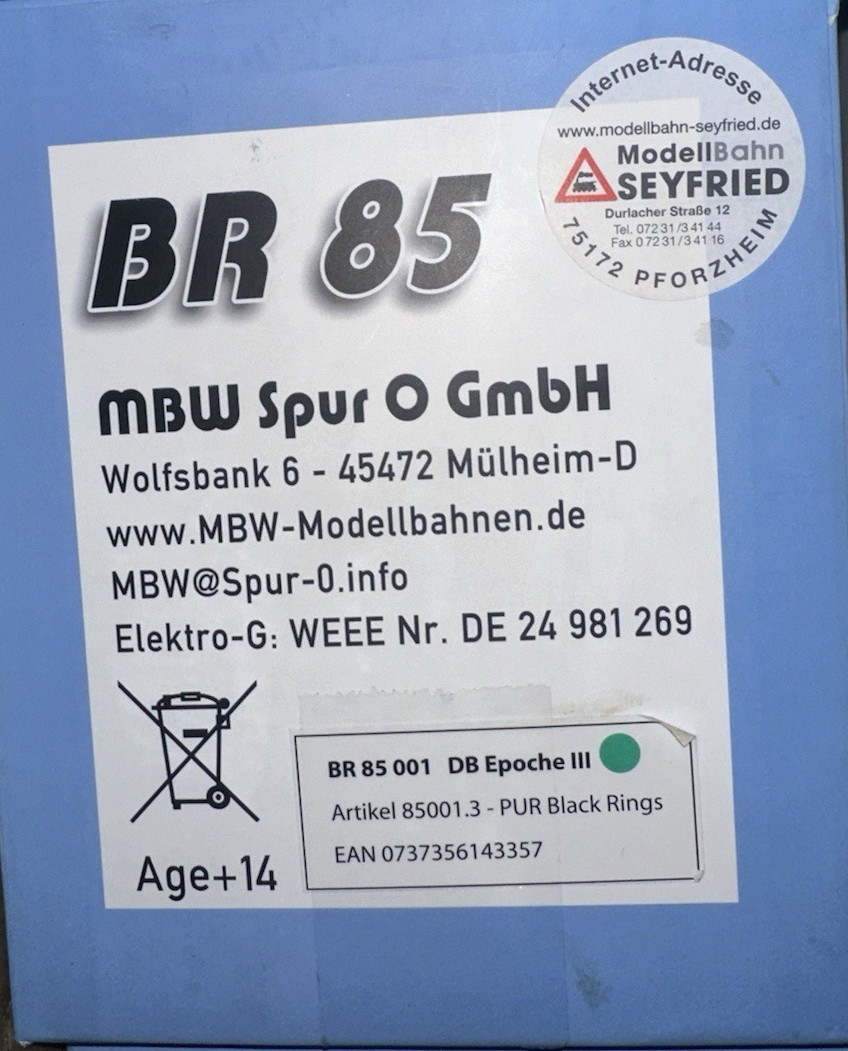 Mbw Scale 1 Steam Locomotive Br 85 001 Pur Esu 5.0 For Märklin Km1 Kiss