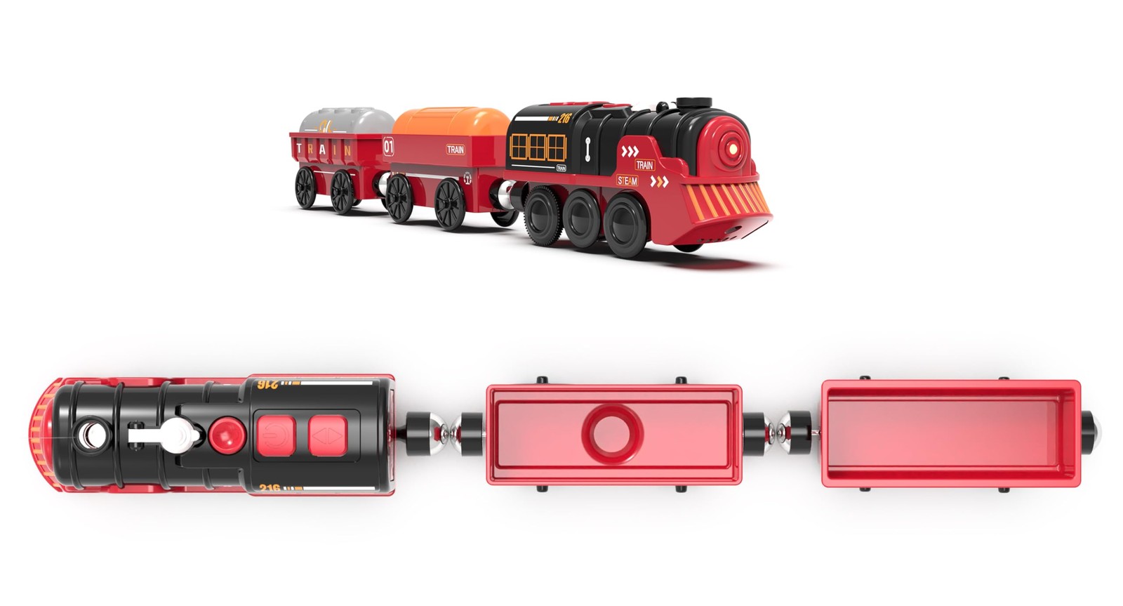 Toy Train Electric Set for Wooden Tracks, Small to Medium, Red & Black