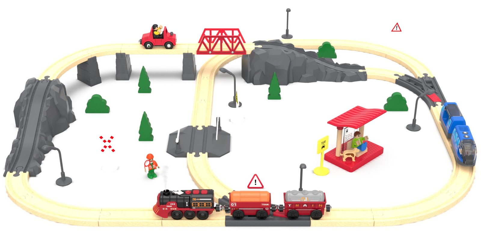 Toy Train Electric Set for Wooden Tracks, Small to Medium, Red & Black