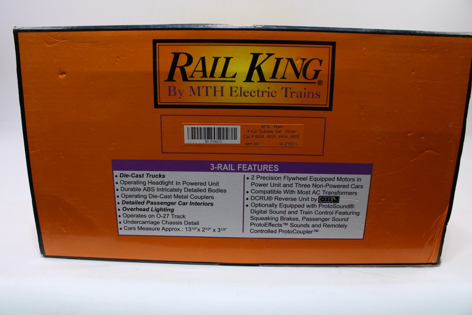 MTH 30-2162-0 O Gauge 4-Car Subway Set MTA Silver w/Horn