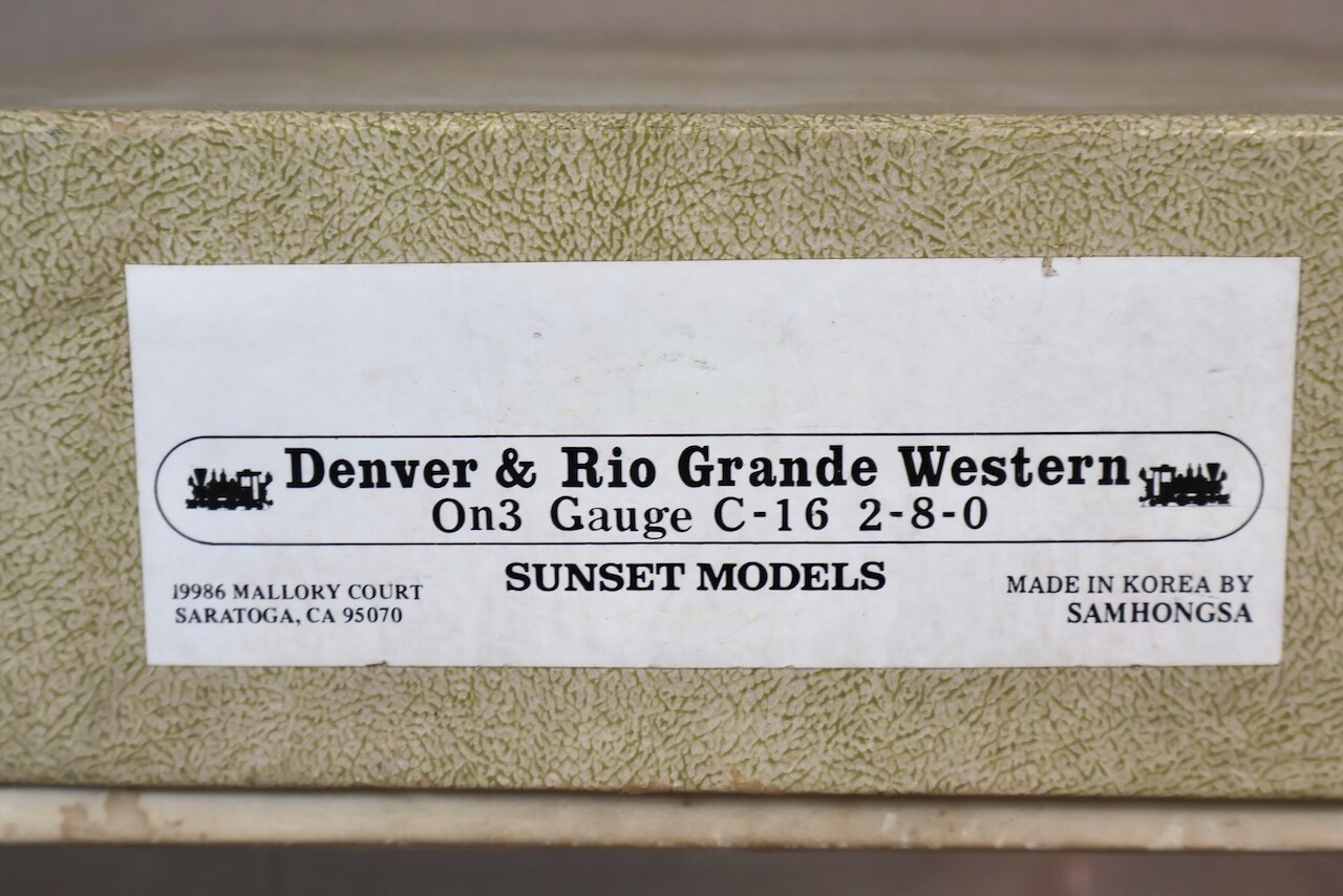 SUNSET MODELS On3 DENVER & RIO GRANDE D&RGW 2-8-0 CLASS C-16 LOCOMOTIVE 278 om