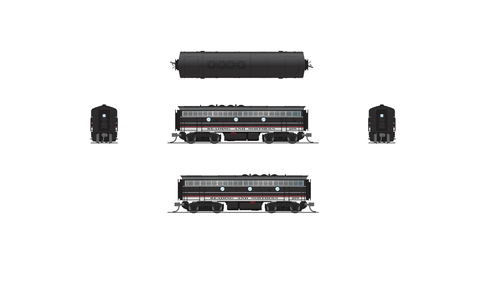 Broadway N-Scale 7759 EMD F7 AB, RBMN 270/275, BLACK/RED/WHITE, A-UNIT PARAGON4