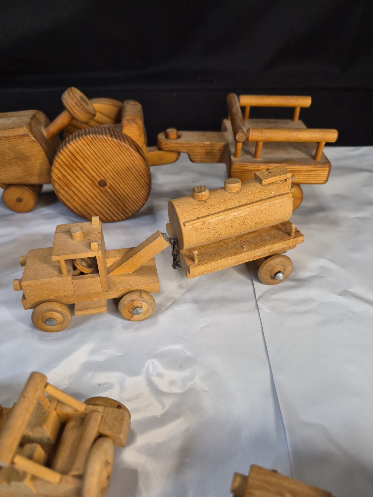 Lot Of 15 Vintage Wooden Construction Trucks Tow Truck Boat Tractor Many More