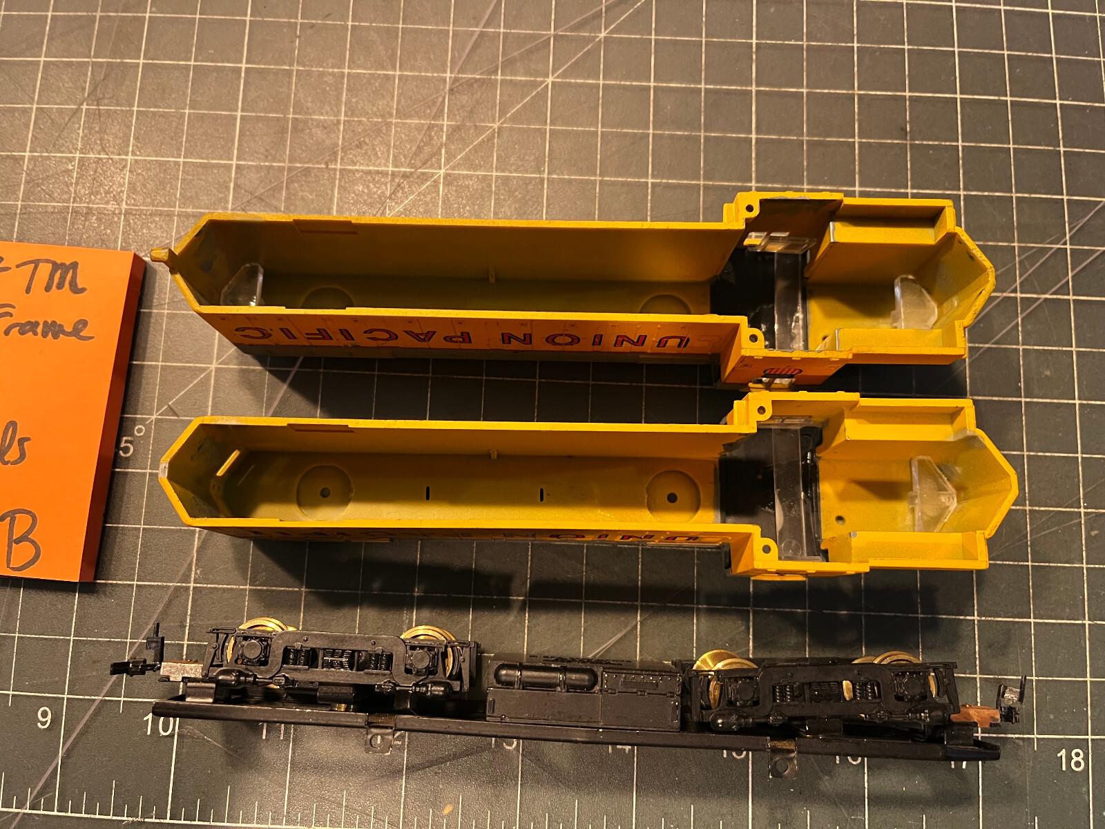 HO Train 2 UP DIESEL SHELLS & 1 STAMPED METAL MICRO CAST JAPAN FRAME PART LOT B