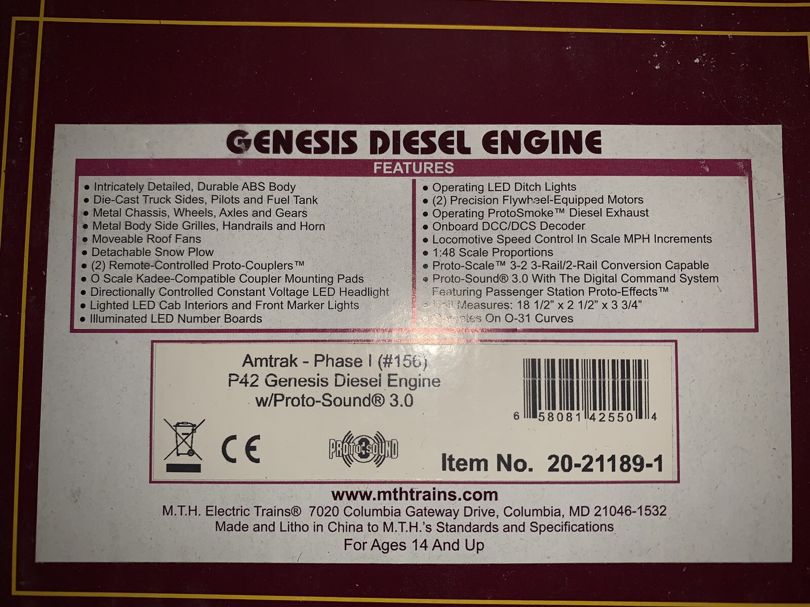 MTH PREMIER AMTRAK P42 GENESIS DIESEL ENGINE 20-21189-1! O SCALE PASSENGER