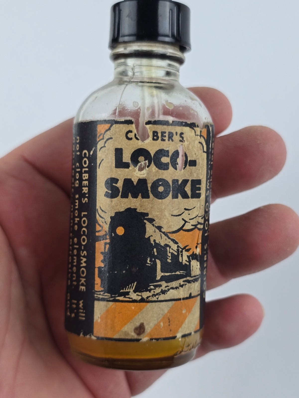 1950’s Colber’s Loco-Smoke Toy Train smoke liquid Empty Bottle paper label