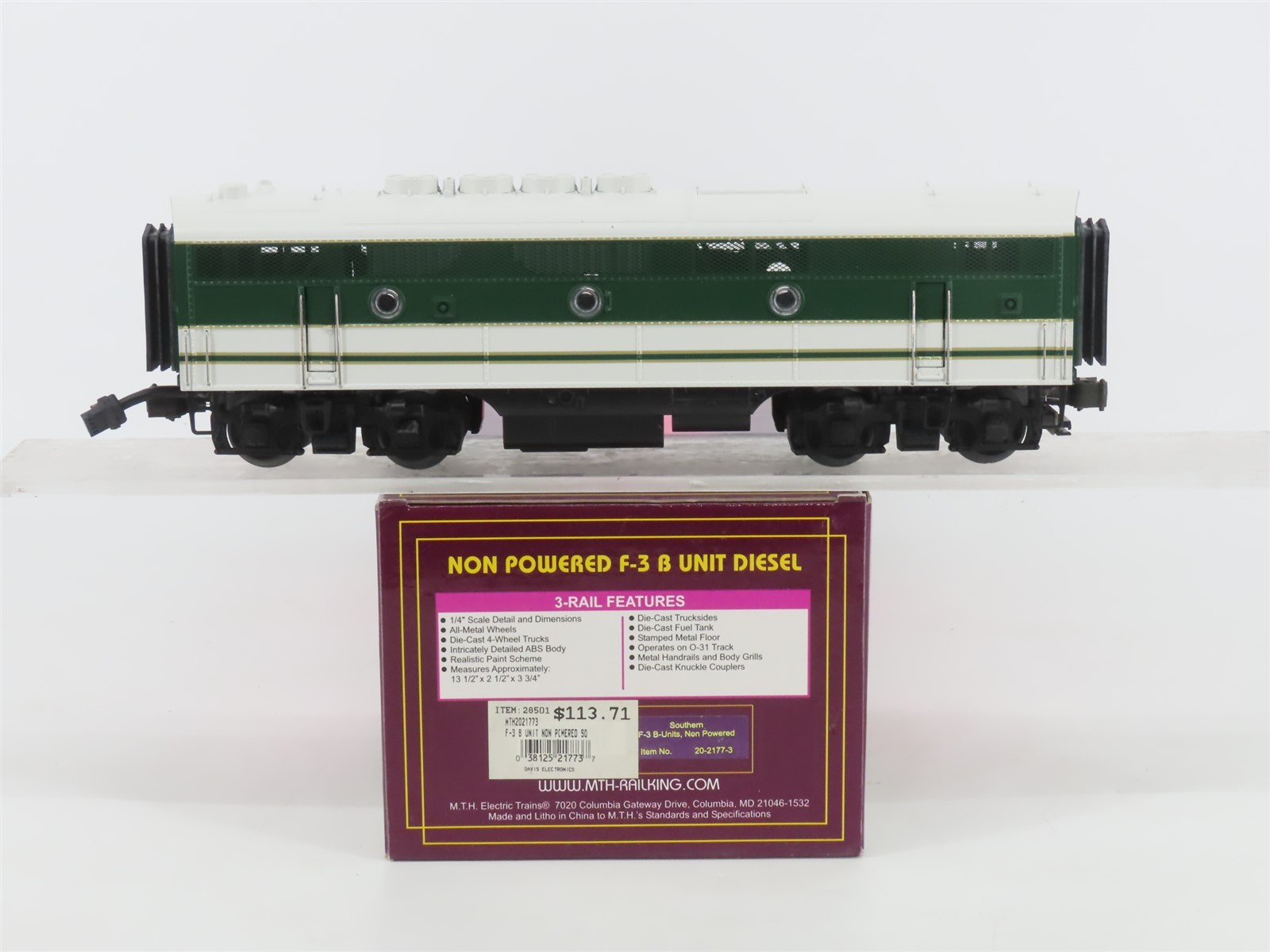 O Gauge 3-Rail MTH 20-2177-3 Southern F3B Diesel Locomotive UNPOWERED