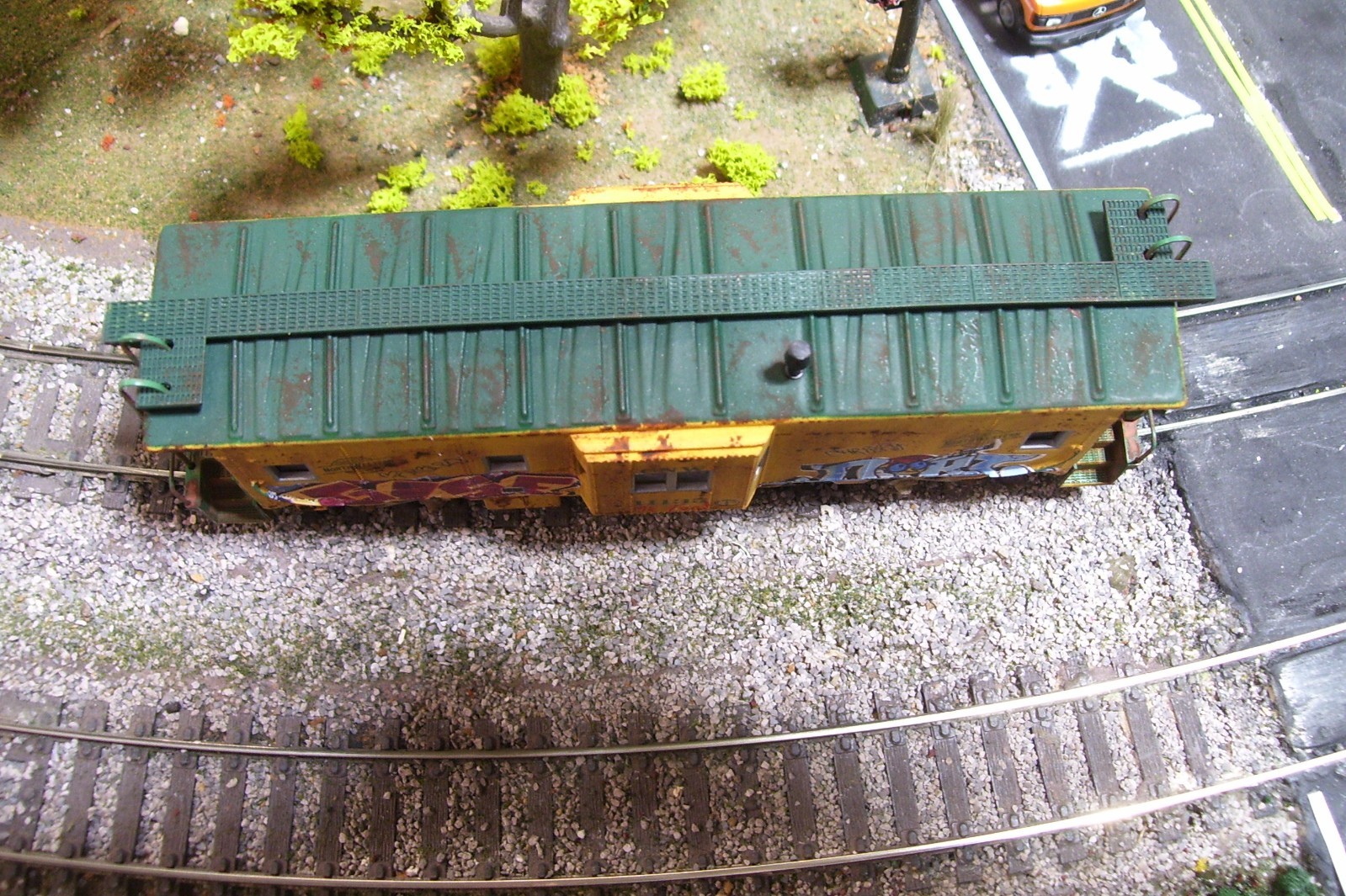 Custom Athearn Chicago &Northwestern bay window caboose.