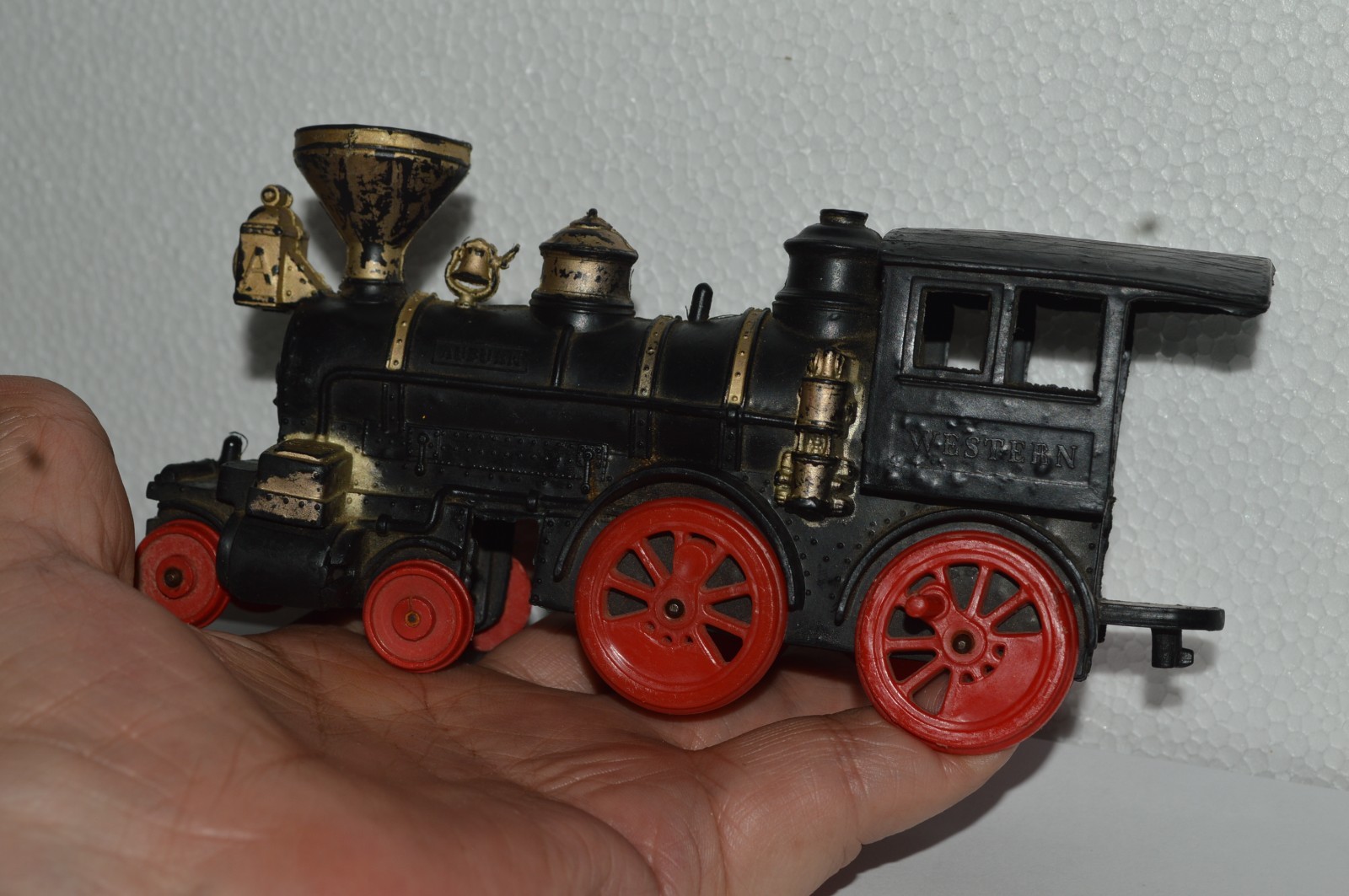 AUBURN Steam Locomotive Rubber Black Gold Red Wheels USA Made 7 Inch 1930’s