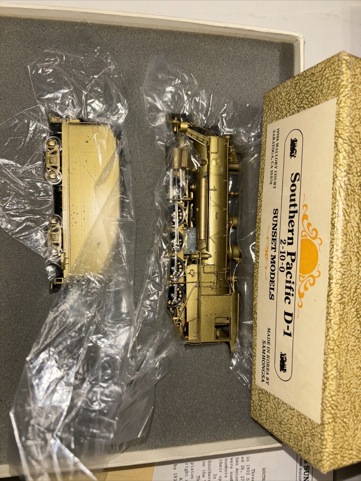 HO SCALE BRASS SUNSET MODELS SOUTHERN PACIFIC D-1 2-10-0
