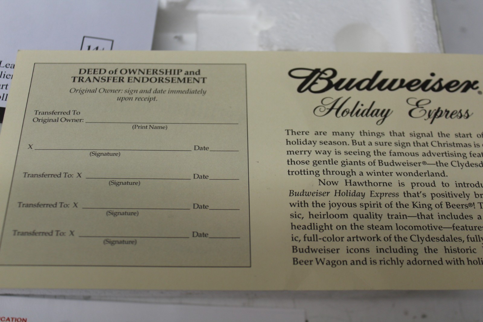 Hawthorne Village Budweiser Train Locomotive & Tender Holiday Express Bradford