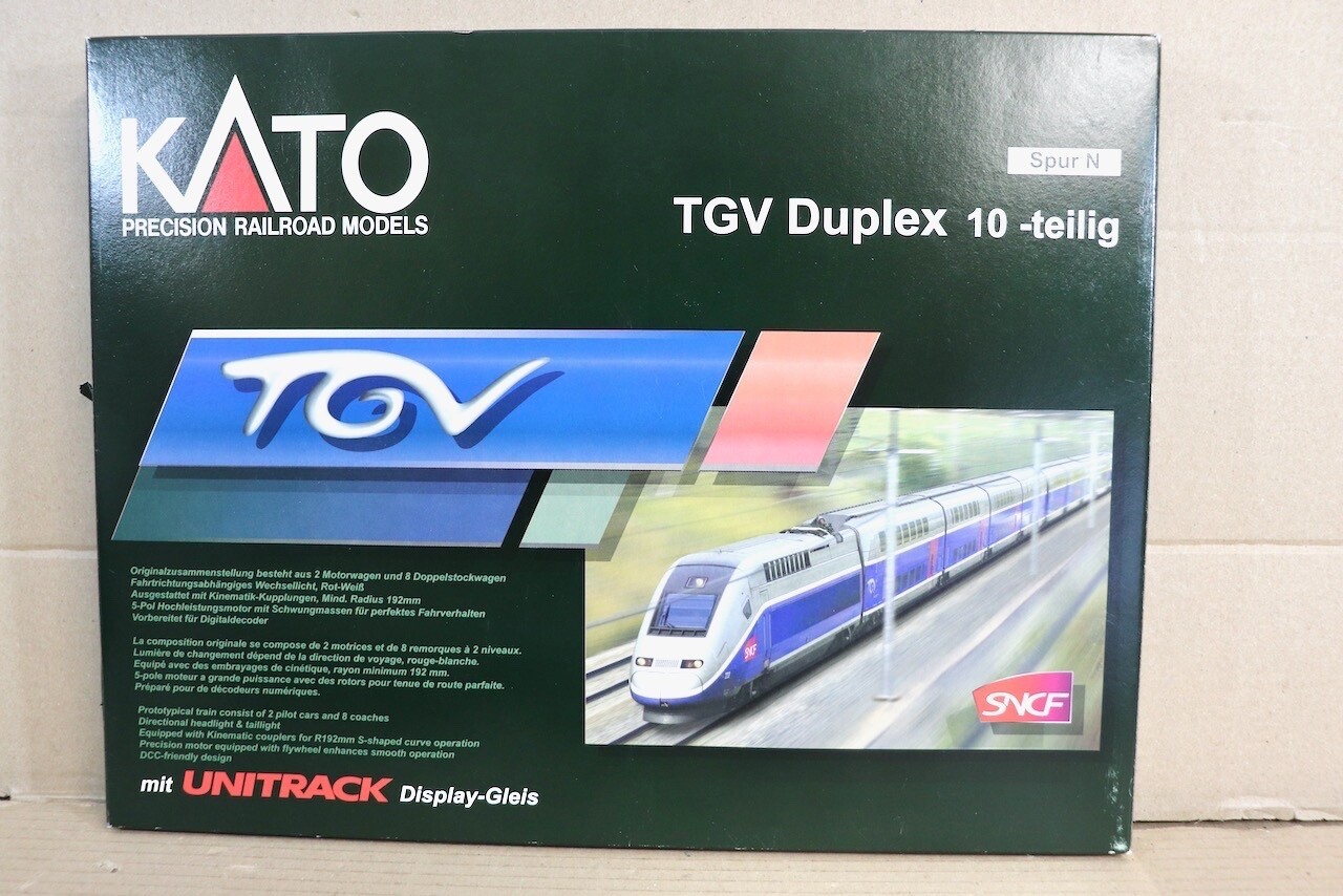 KATO K10917 SNCF TGV DUPLEX ELECTRIC LOCOMOTIVE 10 CAR DISPLAY SET & LIGHTS on