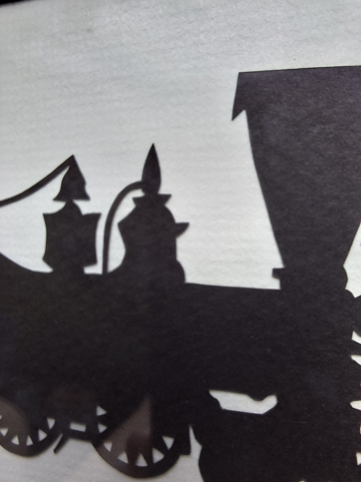Signed 5 x 7 Vintage Cut Paper Silhouette Railroad Locomotive Train Steam Engine