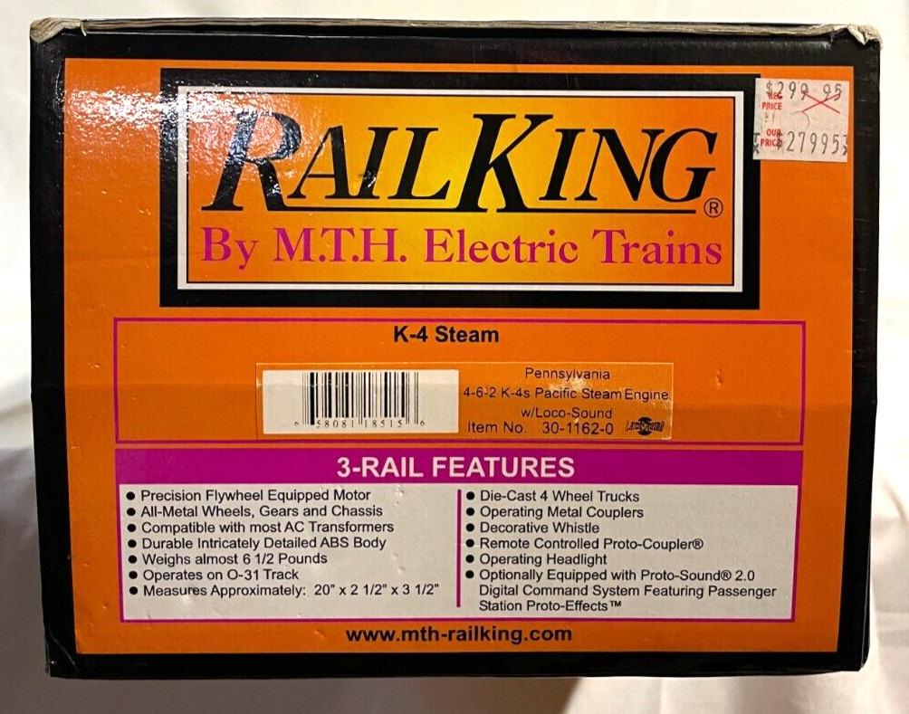 Rail King by MTH 30-1162-0 Pennsylvania 4-6-2 K-4s Pacific Steam Engine with Box