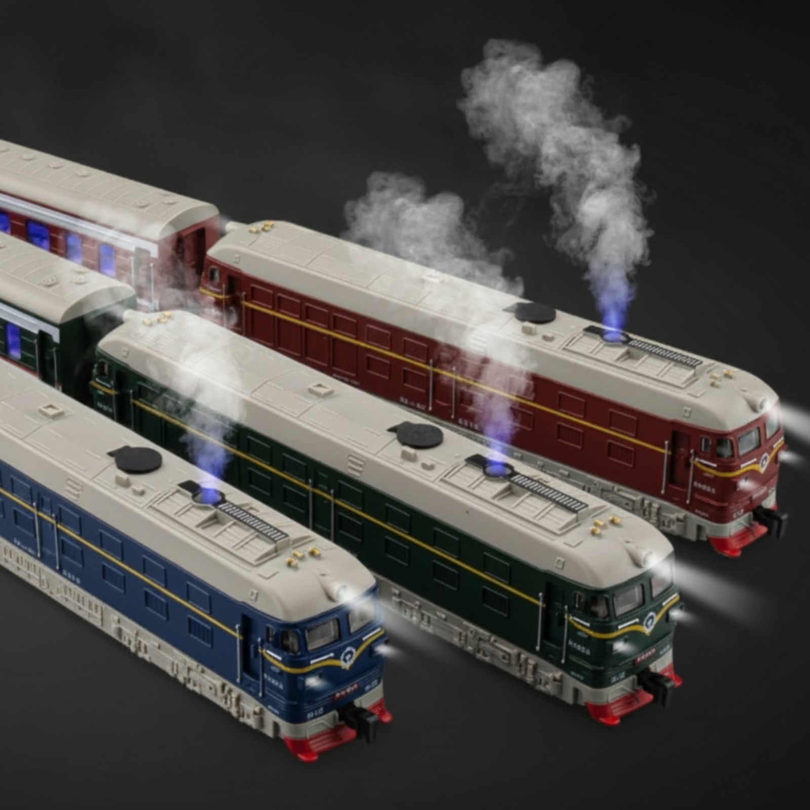 3 Pieces Alloy Train Model Smoke Effect Plaything Printed Side Panels