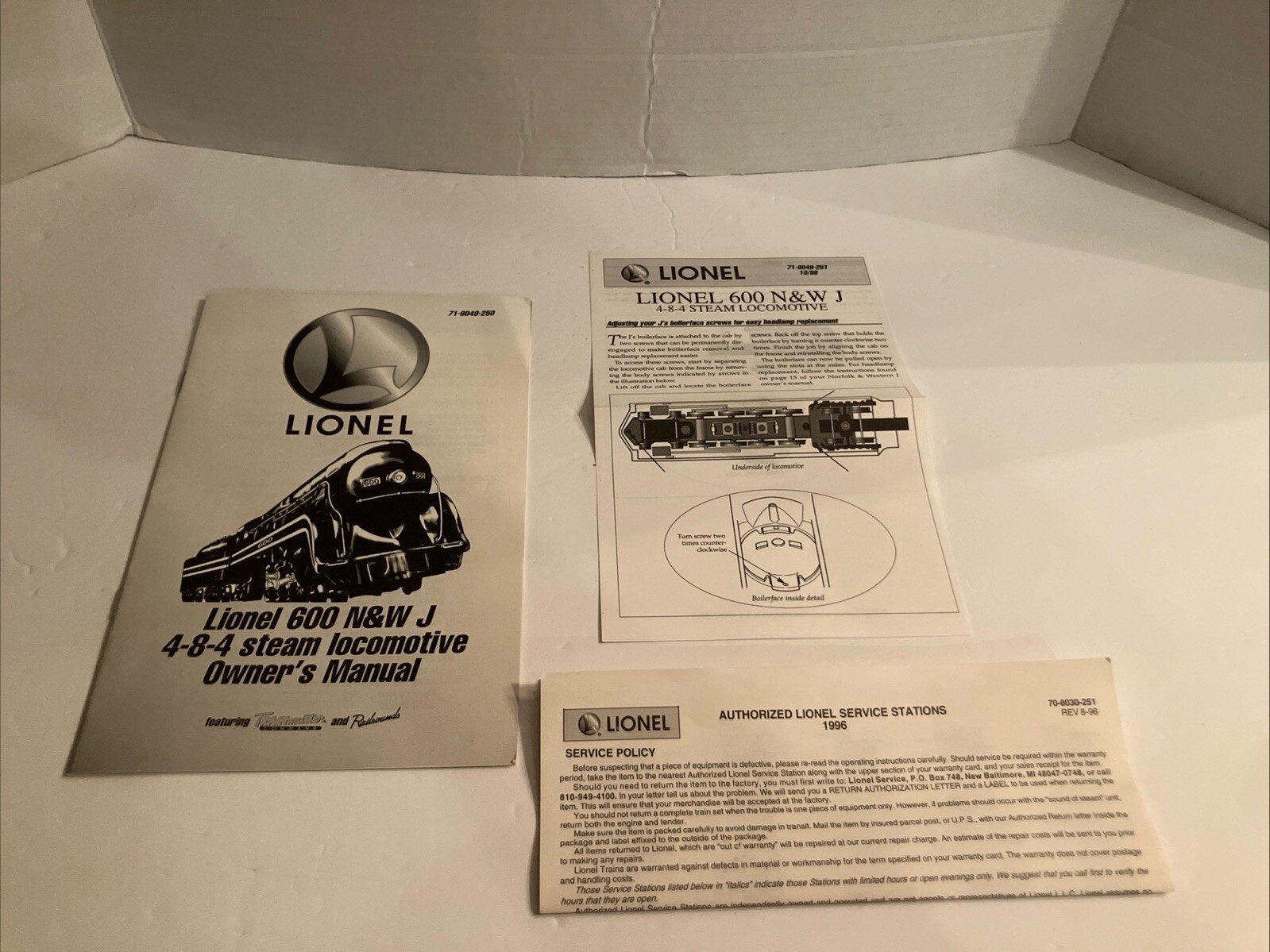 Lionel 600 N&W J 4-8-4 Steam Locomotive Owner’s Manual /paperwork Train Manual
