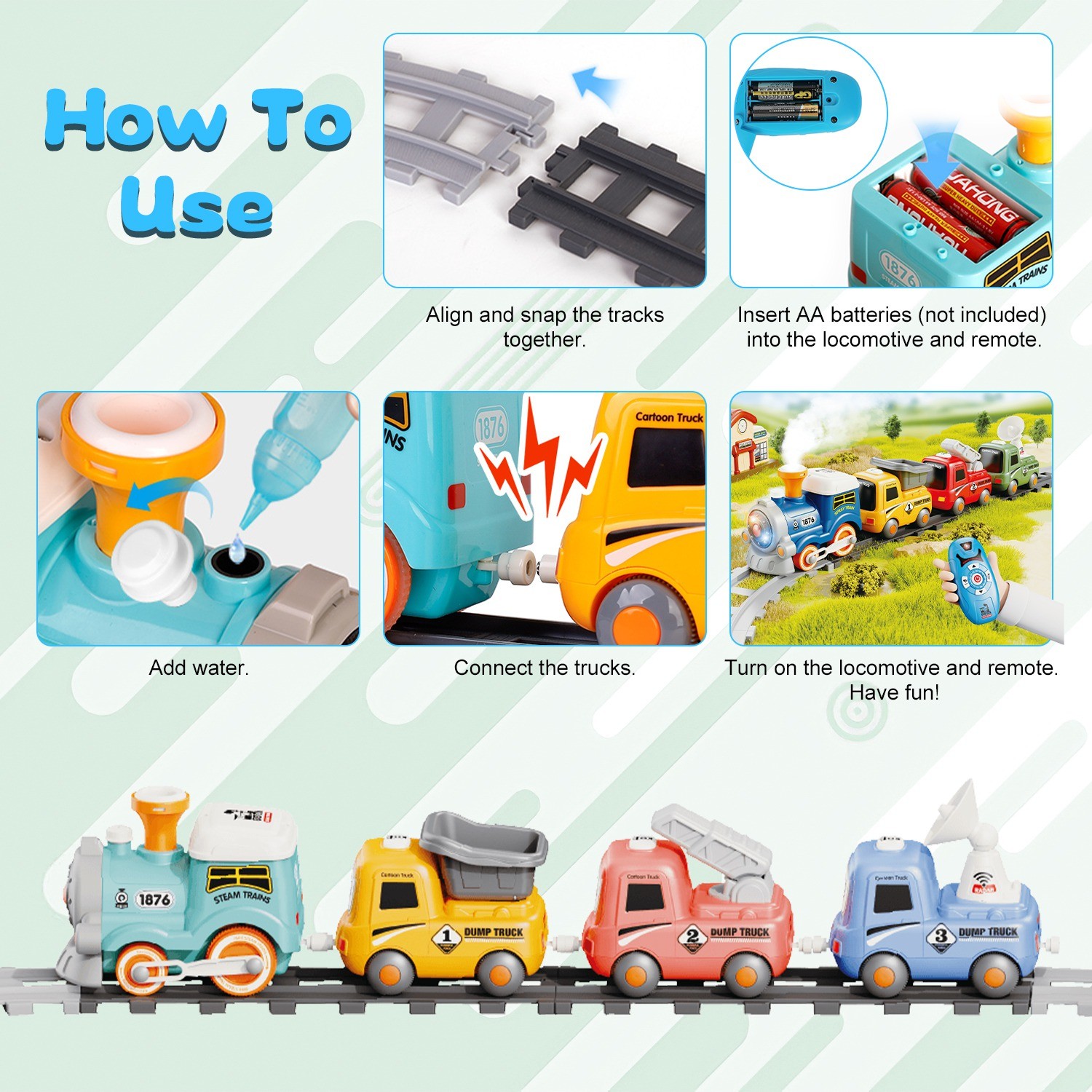 Electric Train Set Smokes Light Sound Remote Magnetic Kid Toys Locomotive Trucks