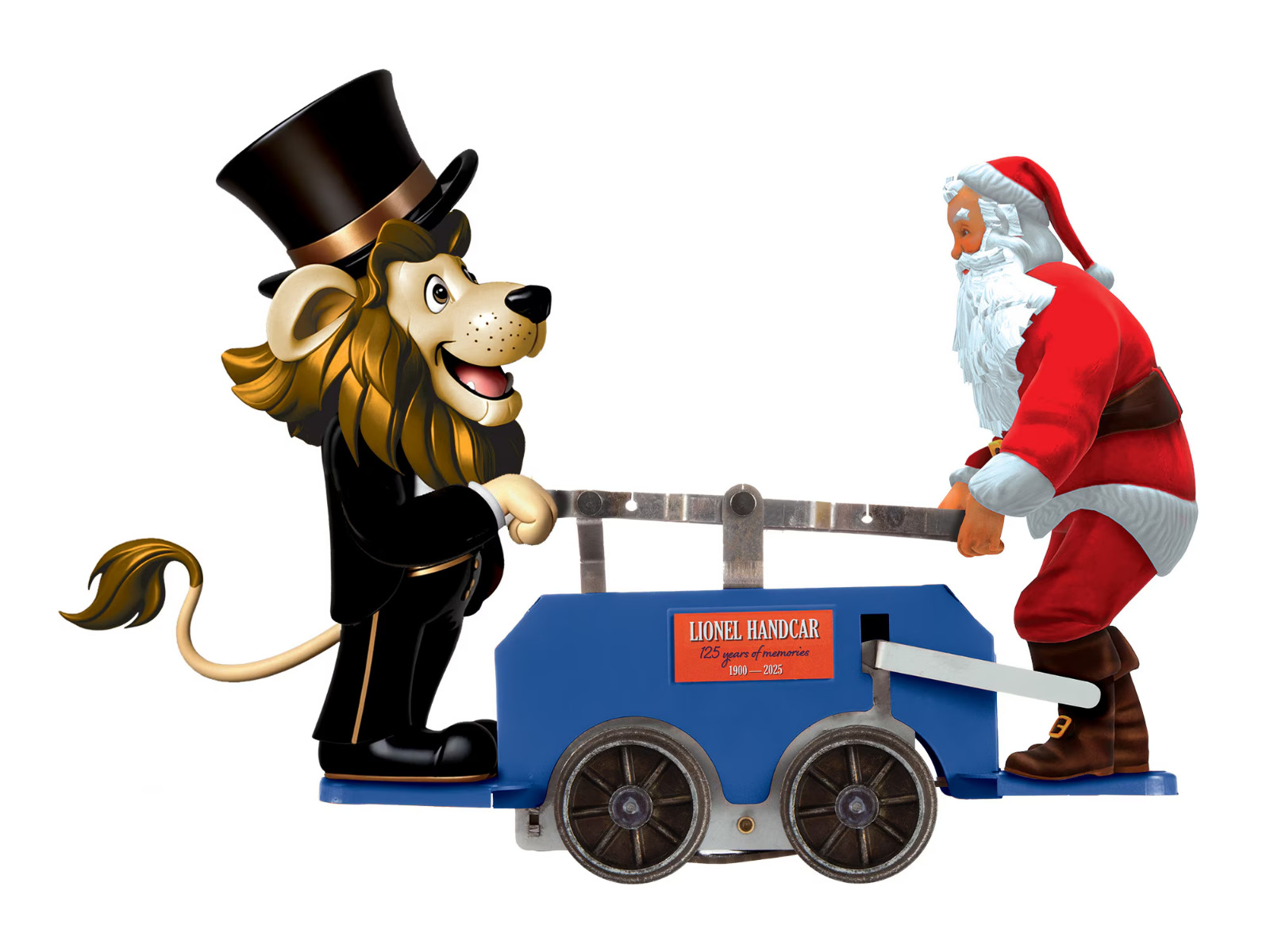 LIONEL 2535010 ” LENNY THE LION & SANTA CLOCKWORK METAL HAND CAR ” LOT #46428