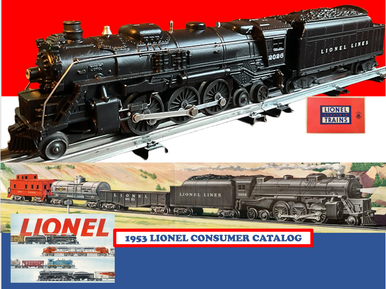 SELLER REFURBISHED LIONEL 2026 (1953) 2-6-4 STEAM ENGINE & 6466 W TENDER SET A+