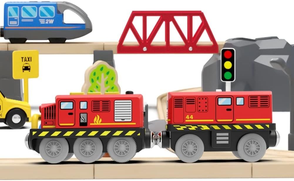Train Toys Battery Operated Locomotive Trains for Wooden Track, Motorized Red