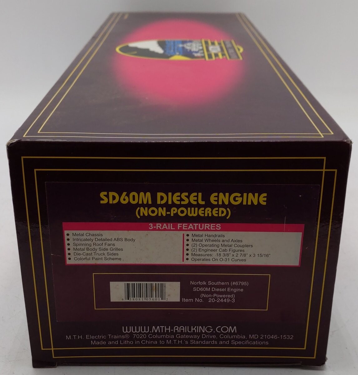 MTH 20-2449-3 NS SD60M Non-Powered Diesel Engine #6795 EX/Box